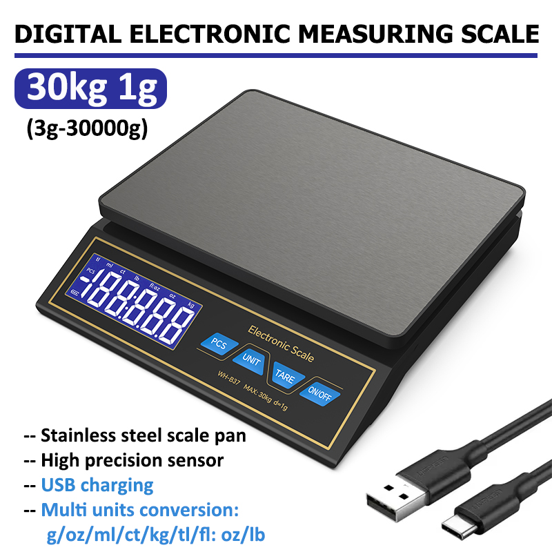 Kitchen Electronics Gadgets - LCD Digitale Keukenweegschaal 30kg/1g Oplaadbaar Roestvrij